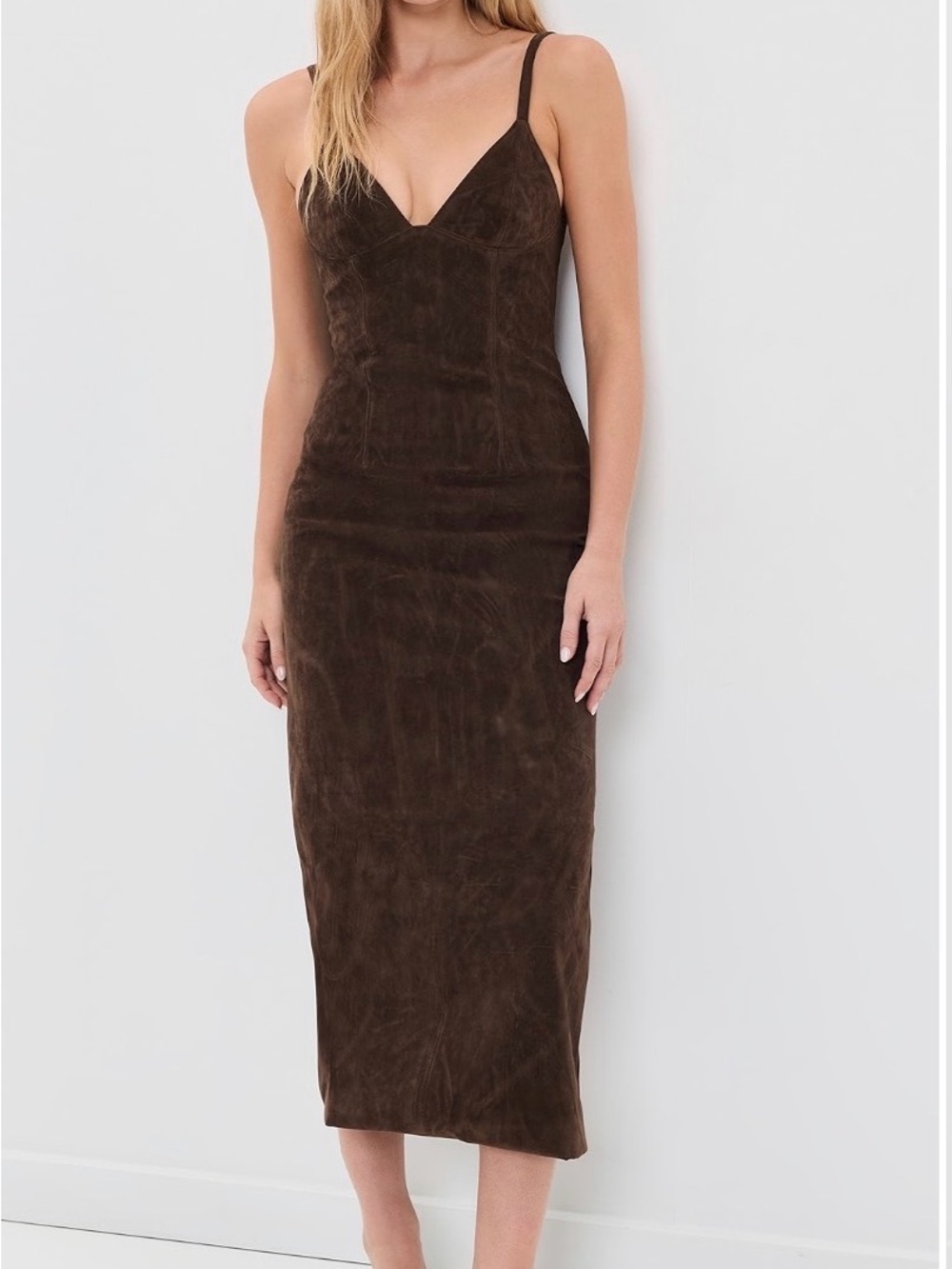 Bardot Dark Brown Suede Midi Slip Dress